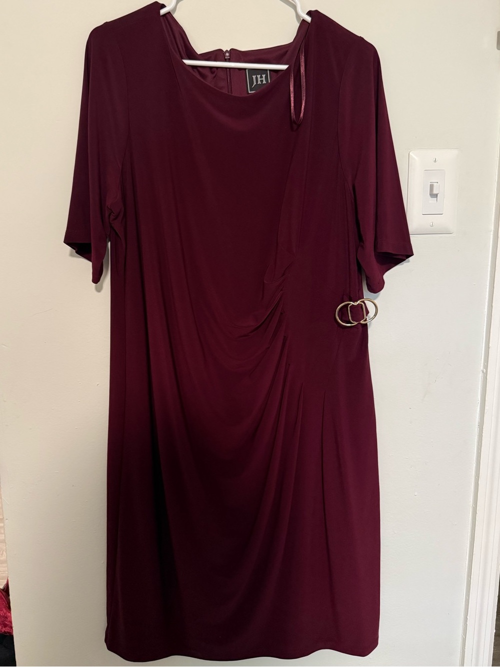 JM Collection Burgundy Midi Dress with Side Ring Detail